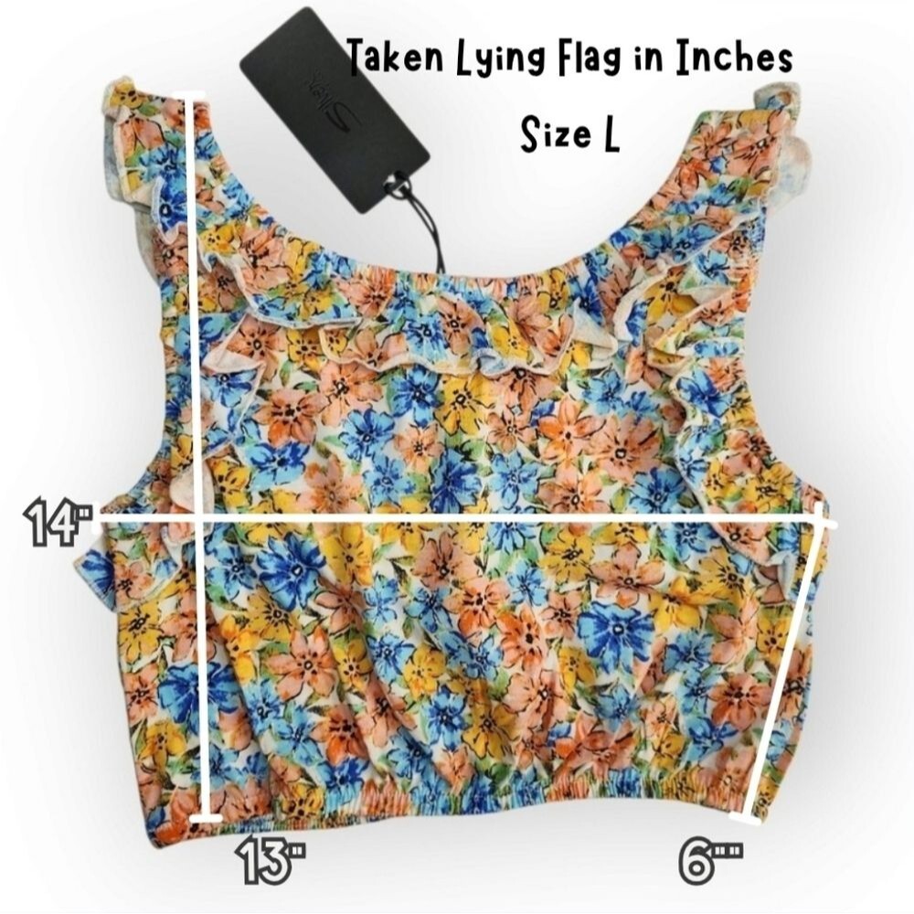 Silver Jeans Co Girls Youth Floral Pink Orange Blue Ruffled Crop Tank Top Size L - Picture 7 of 8